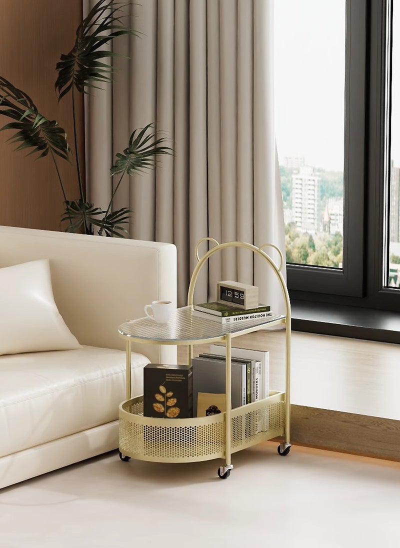 Sharpdo Light Luxury Cream Style Sofa Side Table with Movable Trolley Shelf, Creative Changhong Glass Coffee Table In The Living Room - Image 3