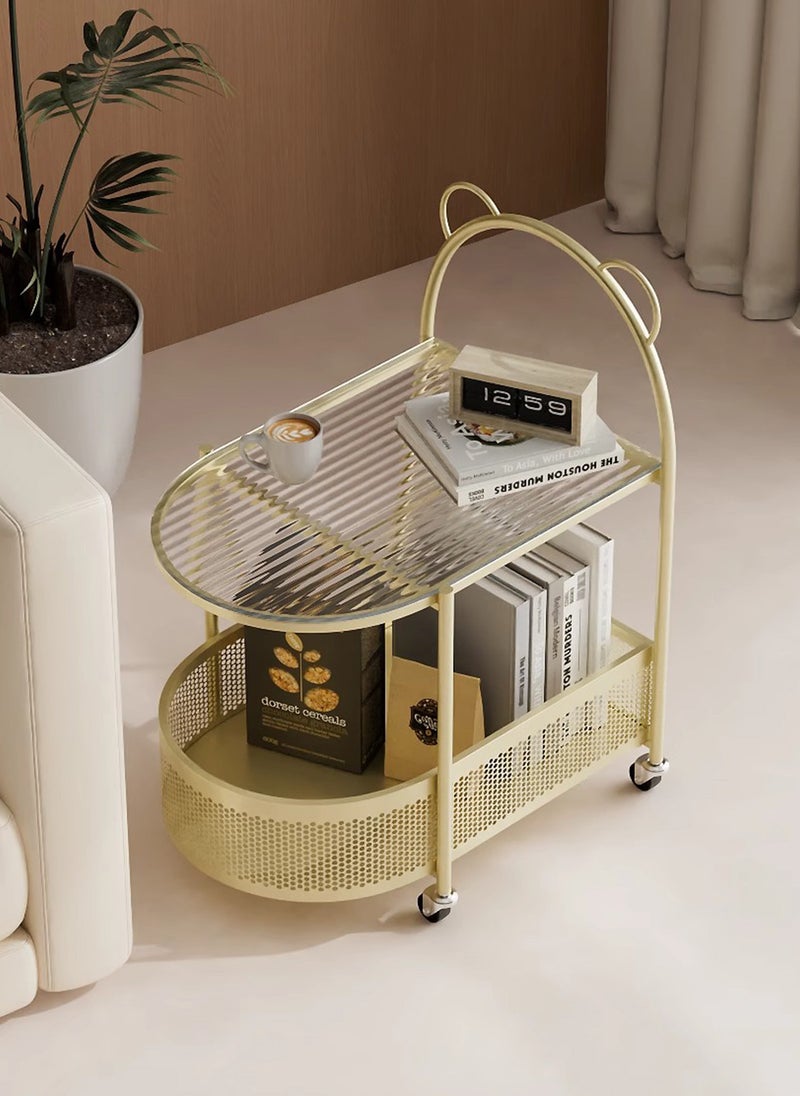 Sharpdo Light Luxury Cream Style Sofa Side Table with Movable Trolley Shelf, Creative Changhong Glass Coffee Table In The Living Room - Image 2