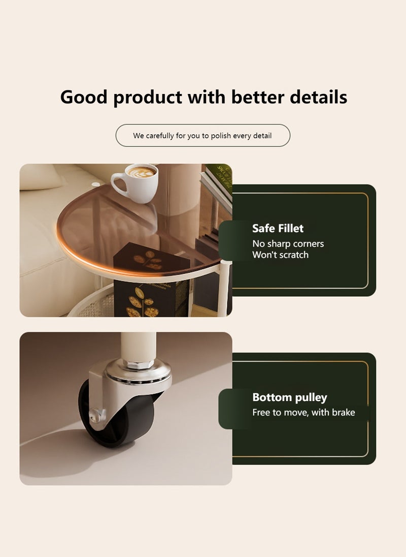 Sharpdo Light Luxury Cream Style Sofa Side Table with Movable Trolley Shelf, Creative Changhong Glass Coffee Table In The Living Room - Image 5