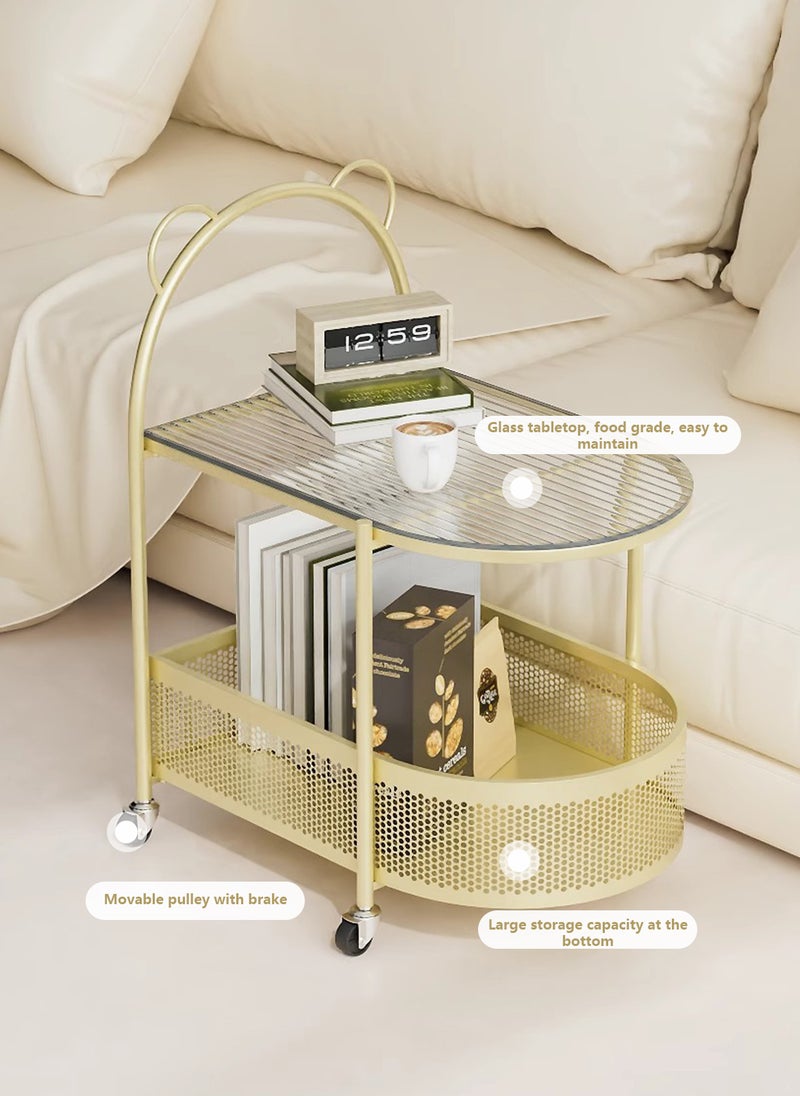 Sharpdo Light Luxury Cream Style Sofa Side Table with Movable Trolley Shelf, Creative Changhong Glass Coffee Table In The Living Room - Image 4