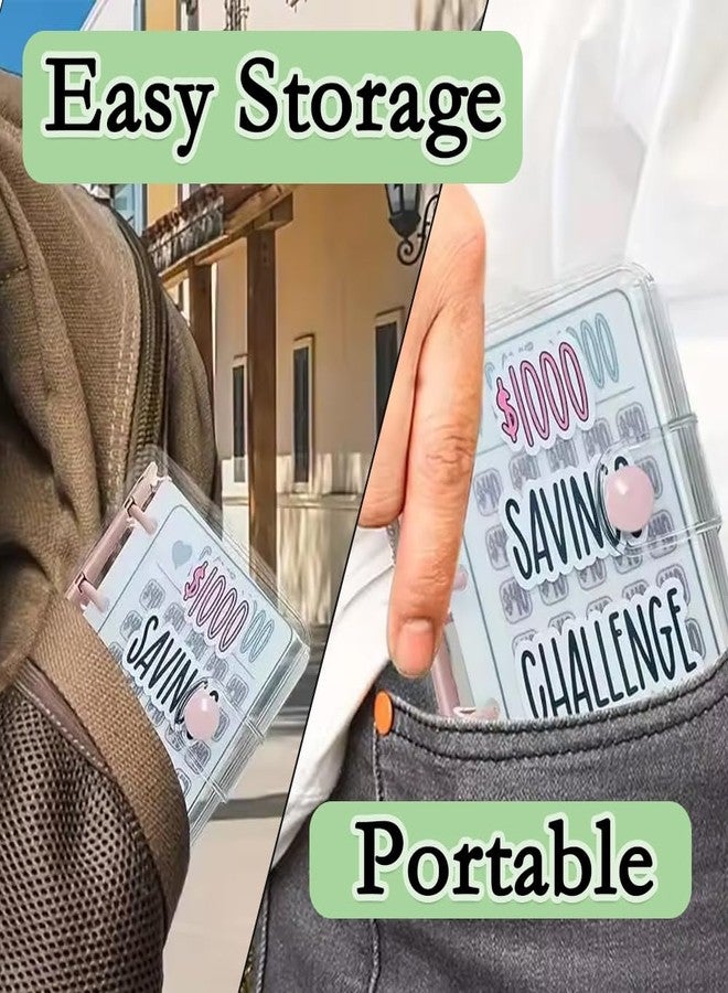 مجلد توفير المال المصغر من دريم بلاي، كتاب تحدي توفير المال بقيمة 1000 دولار، مجلد ميزانية مع أظرف، إيداع محمول في أي وقت وفي أي مكان (وردي) - Image 4