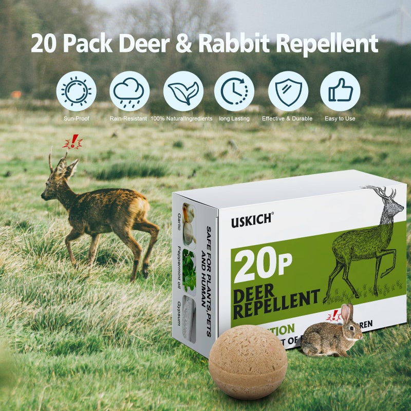 USKICH 20 Pack Deer Repellent, Rabbit Repellent, Deer Deterrent, Powerful Deer Repellent Outdoor for Plants, Rabbit Repellant for Garden, Deers Repellent for Outdoor Tree Yard, Safe for Deer and Plants - Image 2
