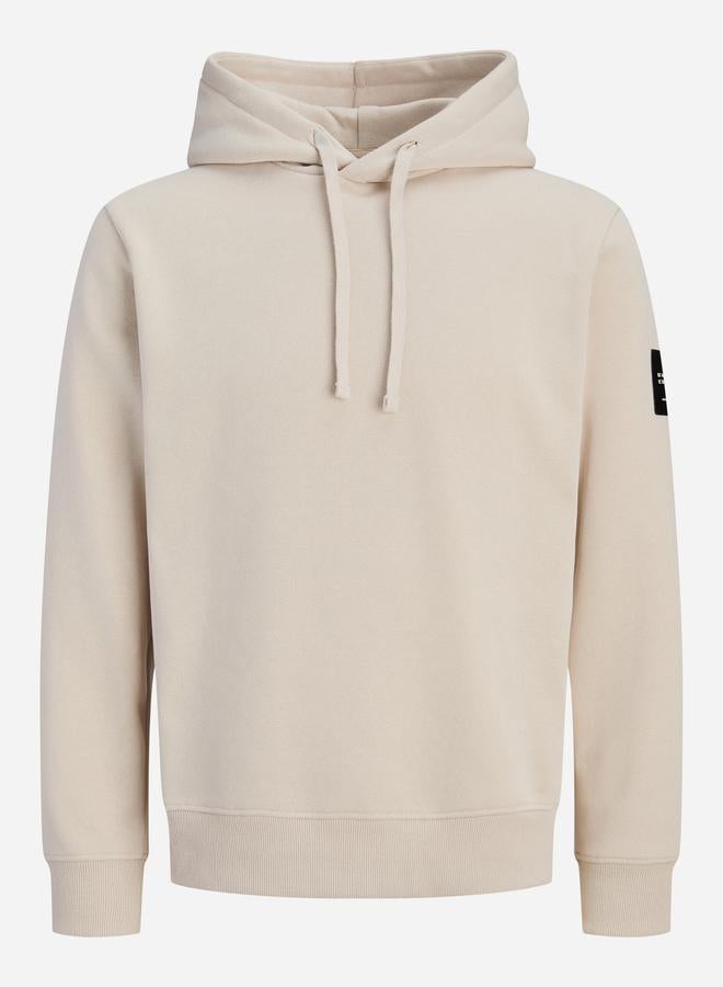 JACK & JONES Beige Pullover Hoodie with Badge Detail - Image 1