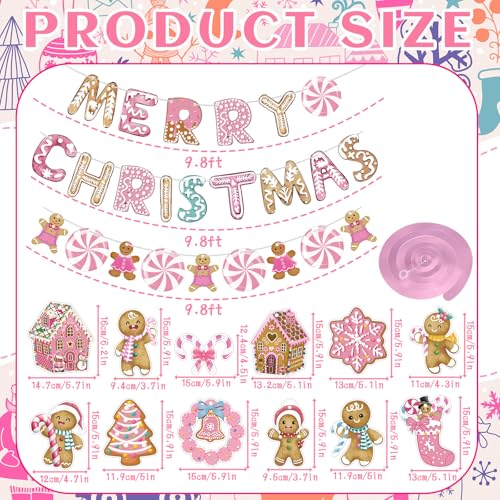 Epakh 51 Pcs Pink Christmas Gingerbread Man Decorations Christmas Gingerbread Banners with Candy House Hanging Swirls Pink Ceiling Streamers for Xmas Holiday Party Supplies - Image 5