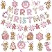 Epakh 51 Pcs Pink Christmas Gingerbread Man Decorations Christmas Gingerbread Banners with Candy House Hanging Swirls Pink Ceiling Streamers for Xmas Holiday Party Supplies - Image 2