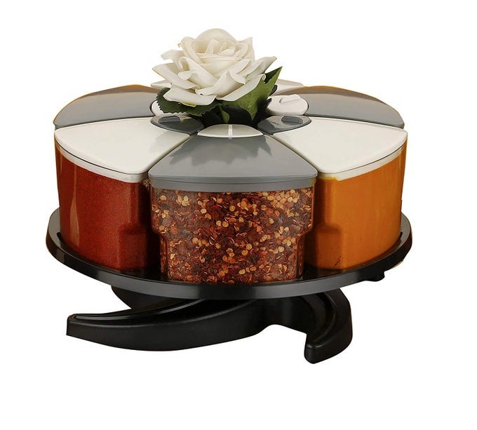 60 DEGREE REVOLVING ROUND SHAPE TRANSPARENT PACK OF 6 PIECE JAR SPICE RACKCONTAINER SINGLE LAYER MULTICOLOR