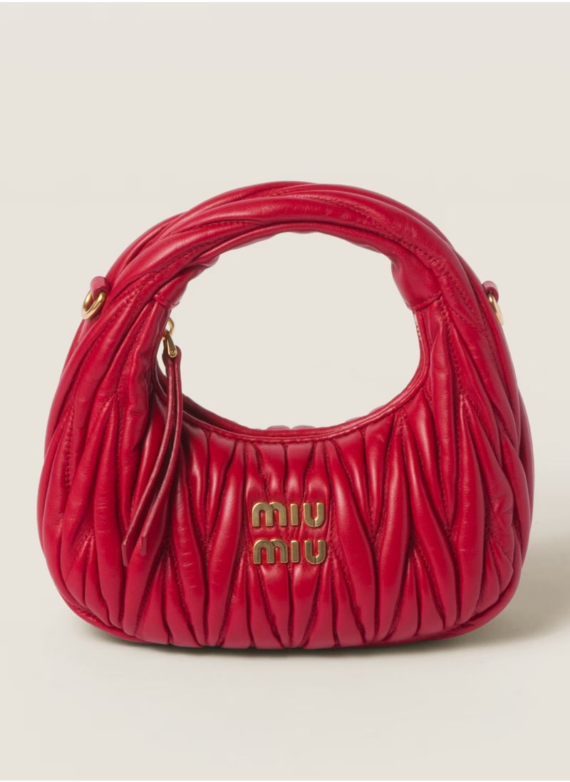 Miu Miu MIU Wander Matelassé Nappa Leather Hobo Bag, Women's Tote Bag, Womens Cross-Body Bag, Women's Hand Bag, Women's Shoulder Bag, Women's Travel Bag, Red  - Image 1