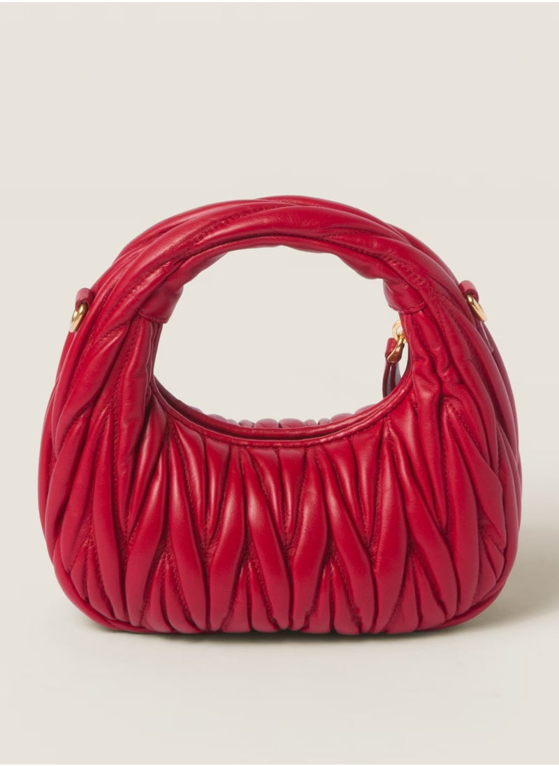 Miu Miu MIU Wander Matelassé Nappa Leather Hobo Bag, Women's Tote Bag, Womens Cross-Body Bag, Women's Hand Bag, Women's Shoulder Bag, Women's Travel Bag, Red  - Image 3