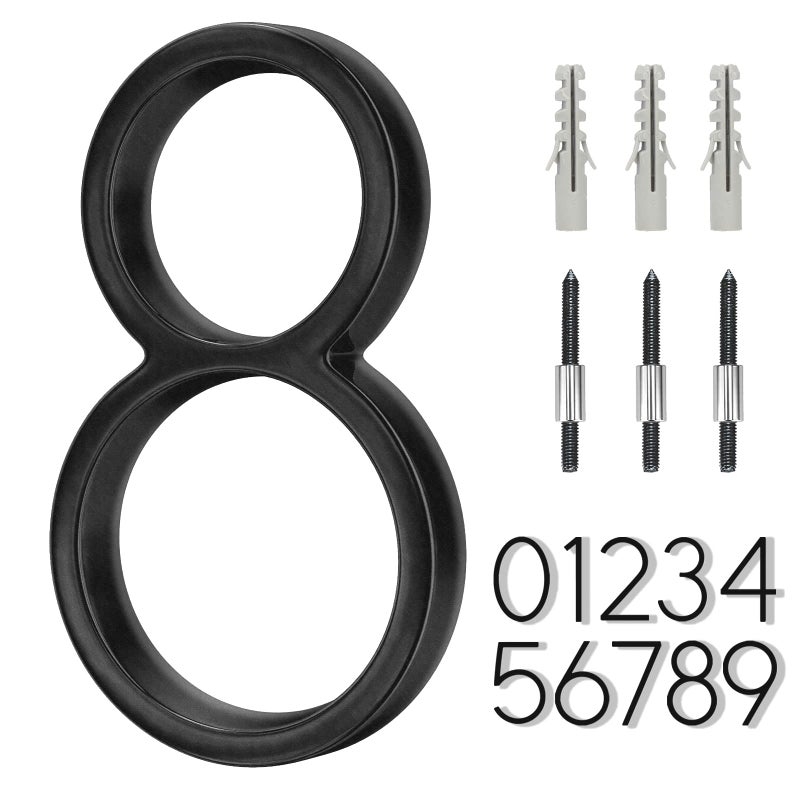 OLADOT 6" Stainless Steel Floating House Number 8, Metal Modern House Numbers, Mailbox Decor Number with Nail Kit, Coated Black, 911 Visibility Signage (Large 8) - Image 1
