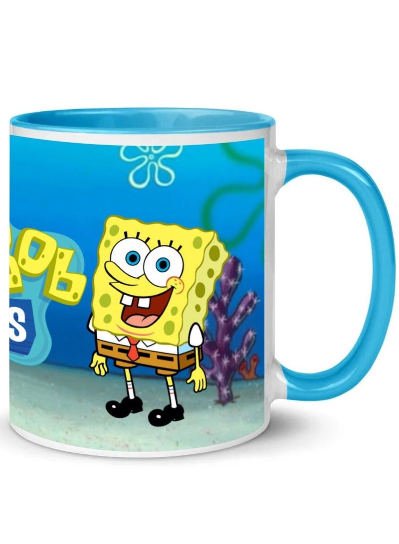 MEC Spongebob SquarePants Print Coffee Mug For Kids Light Blue Handle Color 11Oz - Image 1