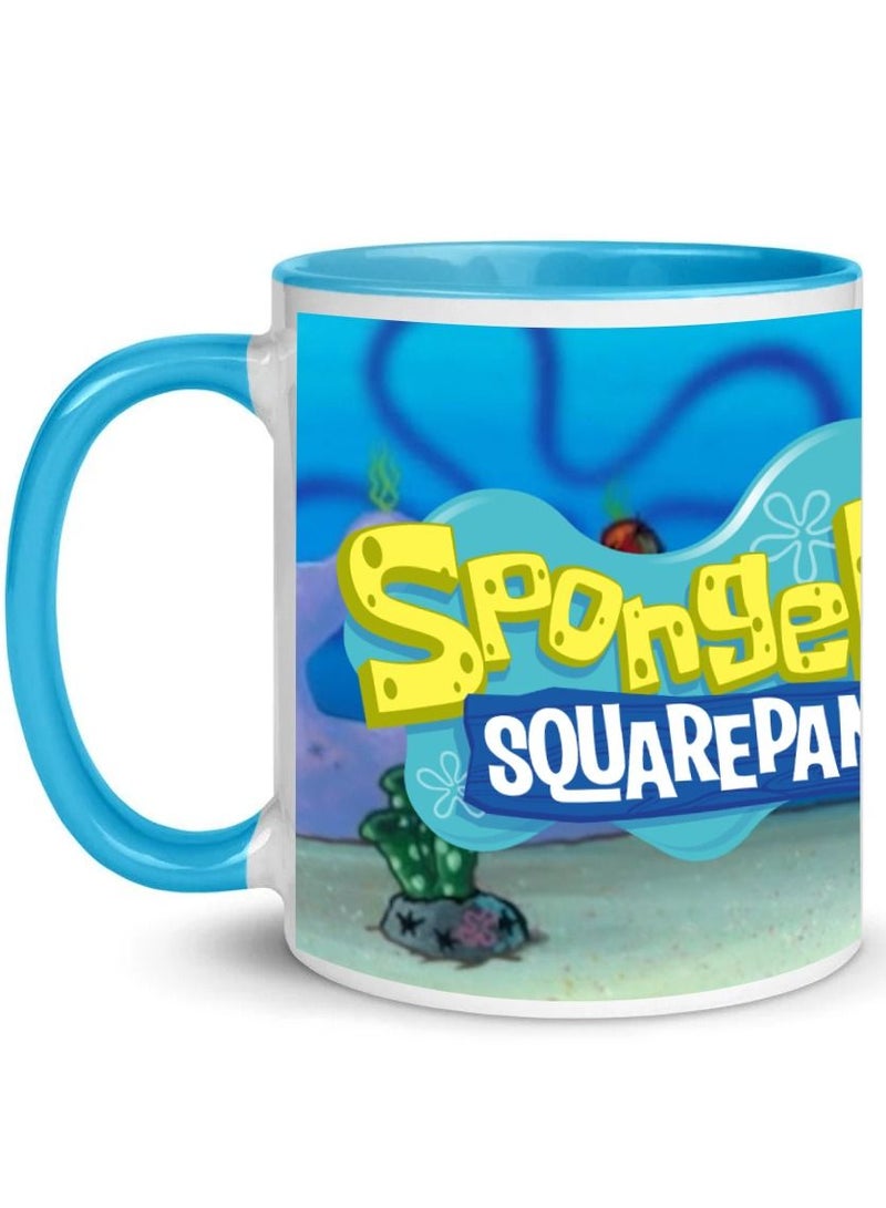 MEC Spongebob SquarePants Print Coffee Mug For Kids Light Blue Handle Color 11Oz - Image 2