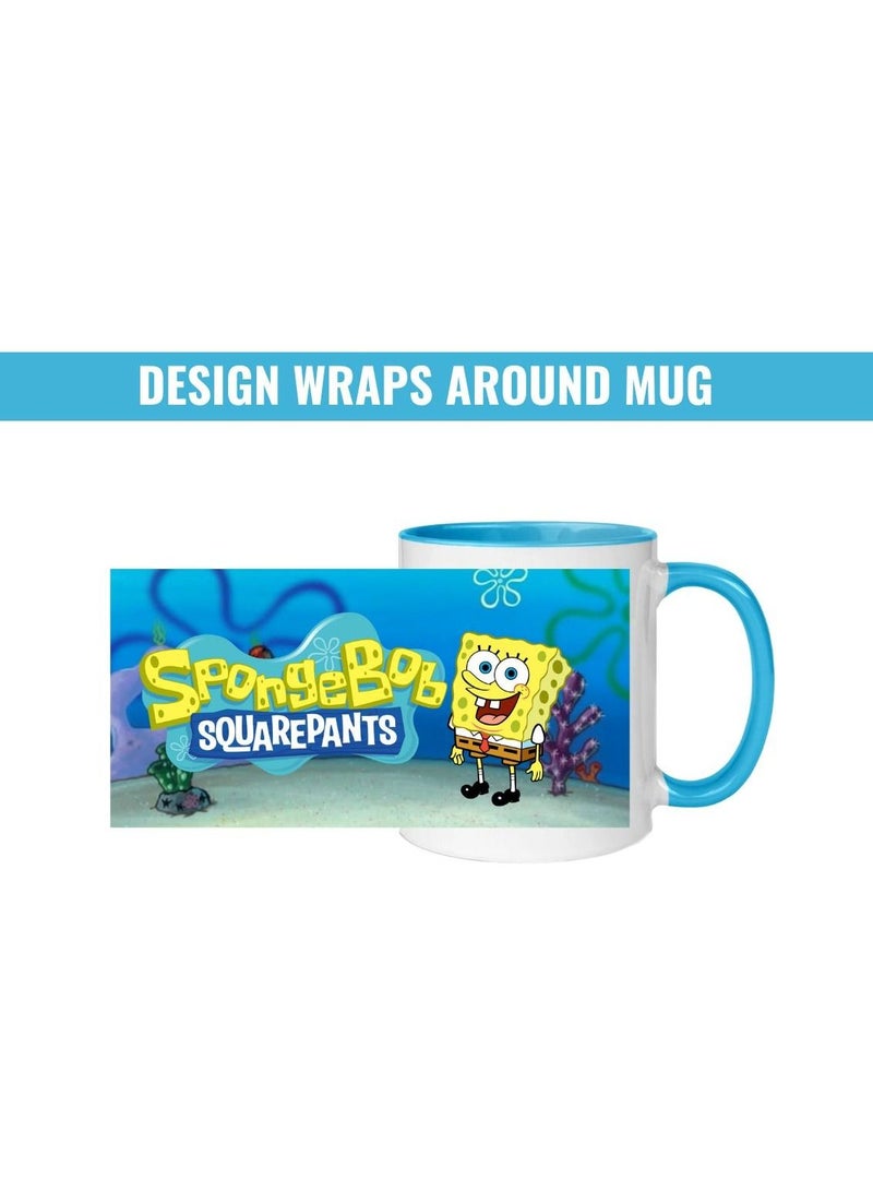 MEC Spongebob SquarePants Print Coffee Mug For Kids Light Blue Handle Color 11Oz - Image 3