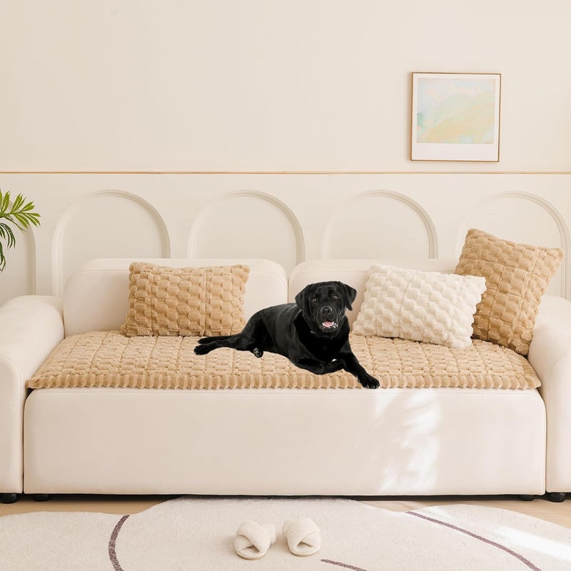 Couch Cover for Dogs Washable, Fuzzy Pet Couch Covers for 3 Cushion Sofa Pet Friendly, Non Slip Sofa Cover (Coffee, 27.6" x 82.7") - Image 2