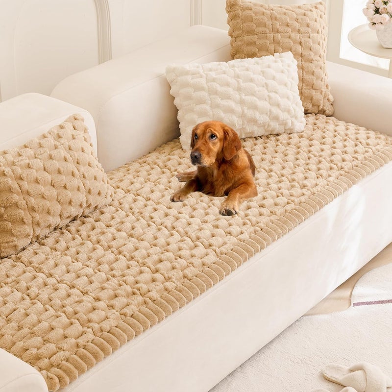 Couch Cover for Dogs Washable, Fuzzy Pet Couch Covers for 3 Cushion Sofa Pet Friendly, Non Slip Sofa Cover (Coffee, 27.6" x 82.7") - Image 1