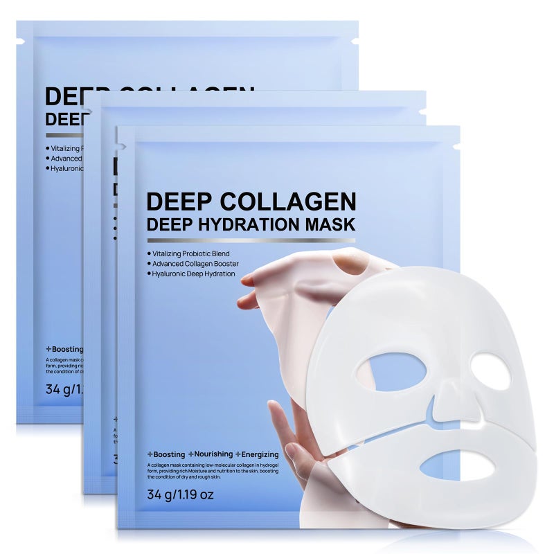 GOGIFTGO Collagen Face Mask,Collagen Real Deep Mask,Collagen Mask,Deep Hydrating Anti Wrinkle Lifting M-ask,Hydrogel M-asks for All Skin Types 34g*4ea - Image 1