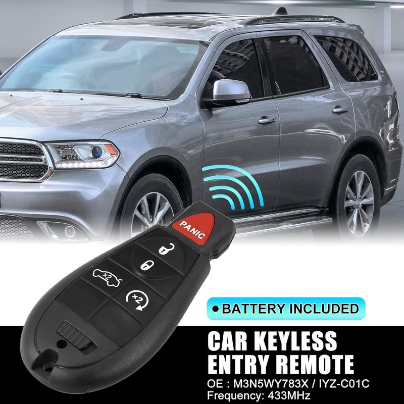 X AUTOHAUX Replacement Keyless Entry Remote Car Key Fob M3N5WY783X 433Mhz for Dodge Challenger 2008-2014 5 Buttons with Door Key IYZ-C01C - Image 2