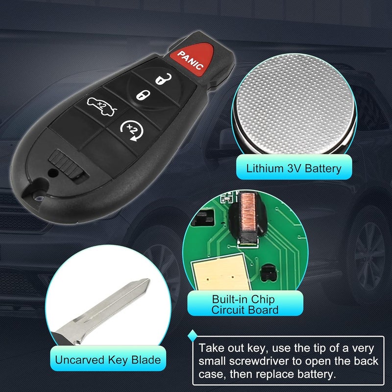 X AUTOHAUX Replacement Keyless Entry Remote Car Key Fob M3N5WY783X 433Mhz for Dodge Challenger 2008-2014 5 Buttons with Door Key IYZ-C01C - Image 4