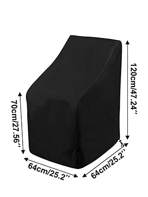 Uranshin Stacking Outdoor Chair Cover Waterproof, Uranshin Outdoor Patio Furniture Covers Stacked Chairs 210D, Lounge Chair Covers Outdoor Stack Chairs for All Weather Protection, Black, 25"L x 25"W x 47”H - Image 2