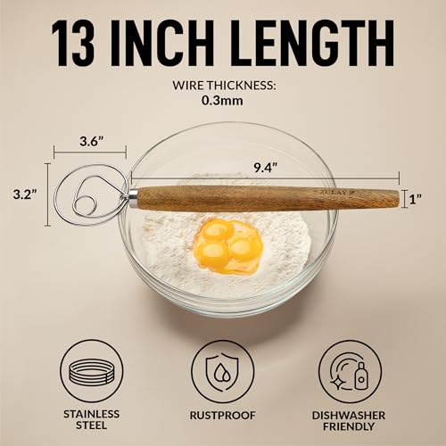 Zulay Kitchen 13 Inch Danish Dough Whisk - Large Wooden Danish Whisk For Dough With Stainless Steel Ring - Traditional Dutch Whisk Baking Tool For Bread, Batter, Cake, Pastry (Acacia Wood) - Image 2