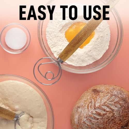 Zulay Kitchen 13 Inch Danish Dough Whisk - Large Wooden Danish Whisk For Dough With Stainless Steel Ring - Traditional Dutch Whisk Baking Tool For Bread, Batter, Cake, Pastry (Acacia Wood) - Image 3
