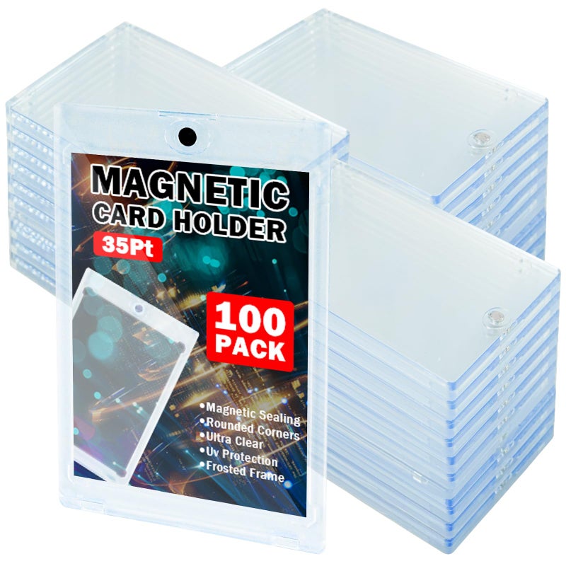 TORONTOKYO 100ct Magnetic Card Holders for Trading Cards 35PT One Touch Card Holder Card Protector Hard Plastic for Baseball Football Sports and Game Cards - Image 2