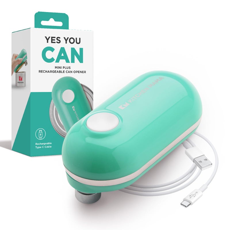 Kitchen Mama Mini Plus Rechargeable Electric Can Opener USBC Charging HandsFree Auto Stop Compact Cordless Smooth Edge  Perfect for Seniors with Arthritis Home and Travel Teal