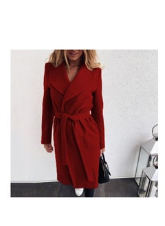 Loquat Autumn And Winter New Fashion Lace-up Lapel Solid Color Wool Overcoat  - Image 2