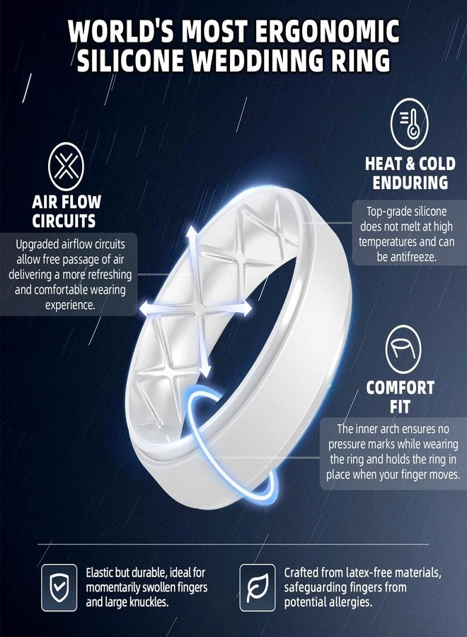 Egnaro Men's Rings 8.5mm Wide-2mm Thick Inner Arc Ergonomic Breathable Rubber Wedding bands-Hypoallergenic for Gym/Outdoor/Gift((1-7 Variety Pack with Half Size), 10.5-11, Silicone, No Gemstone - Image 2