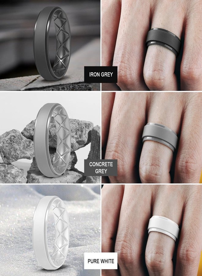 Egnaro Men's Rings 8.5mm Wide-2mm Thick Inner Arc Ergonomic Breathable Rubber Wedding bands-Hypoallergenic for Gym/Outdoor/Gift((1-7 Variety Pack with Half Size), 10.5-11, Silicone, No Gemstone - Image 3