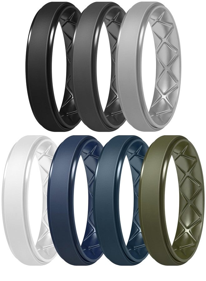 Egnaro Men's Rings 8.5mm Wide-2mm Thick Inner Arc Ergonomic Breathable Rubber Wedding bands-Hypoallergenic for Gym/Outdoor/Gift((1-7 Variety Pack with Half Size), 10.5-11, Silicone, No Gemstone - Image 1