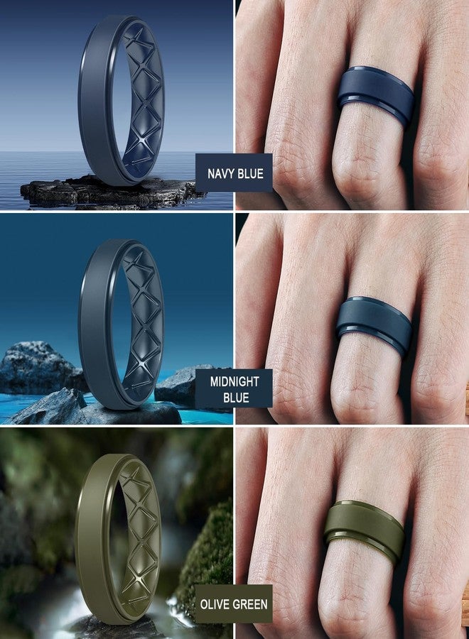 Egnaro Men's Rings 8.5mm Wide-2mm Thick Inner Arc Ergonomic Breathable Rubber Wedding bands-Hypoallergenic for Gym/Outdoor/Gift((1-7 Variety Pack with Half Size), 10.5-11, Silicone, No Gemstone - Image 4