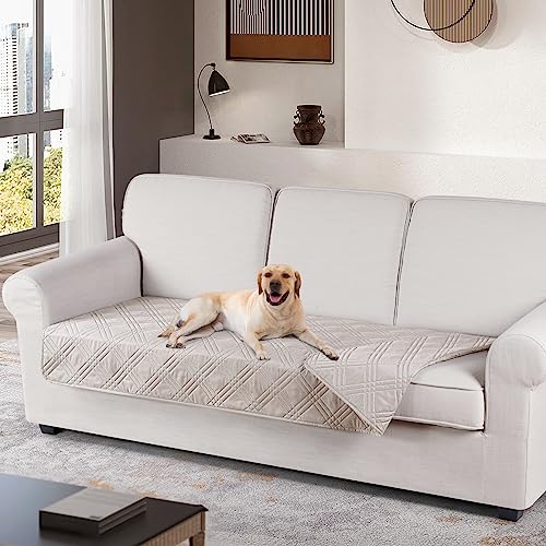 TAOCOCO 100 Waterproof Sofa Cushion Cover Reversible Couch Seat Cover for Dogs Pets Couch Cover for Chaise Sectional Sofa U Shape Sofa Furniture Protector Sofa Slipcover Cream - Image 1