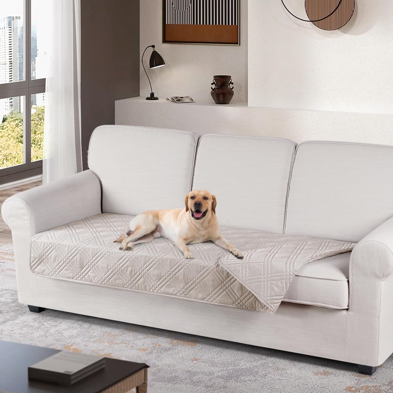 TAOCOCO 100 Waterproof Sofa Cushion Cover Reversible Couch Seat Cover for Dogs Pets Couch Cover for Chaise Sectional Sofa U Shape Sofa Furniture Protector Sofa Slipcover Cream - Image 2