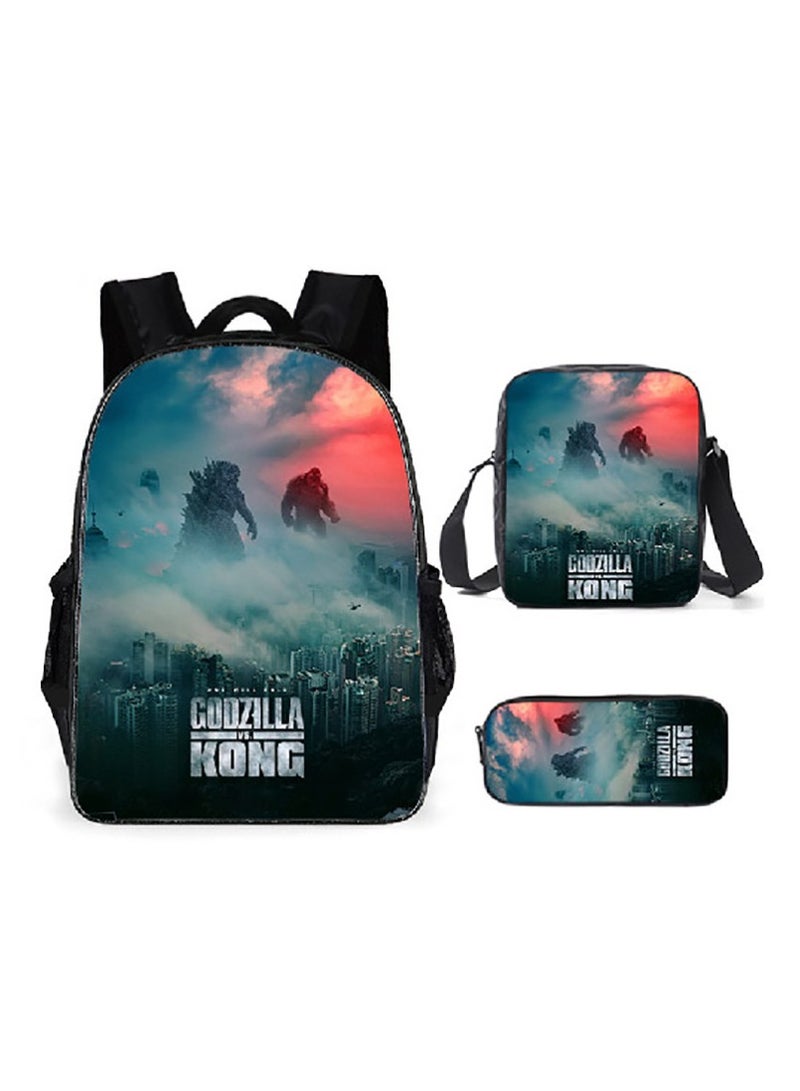 Godzilla Children's leisure load reducing large capacity printed backpack for elementary school students, 3-piece set - Image 1