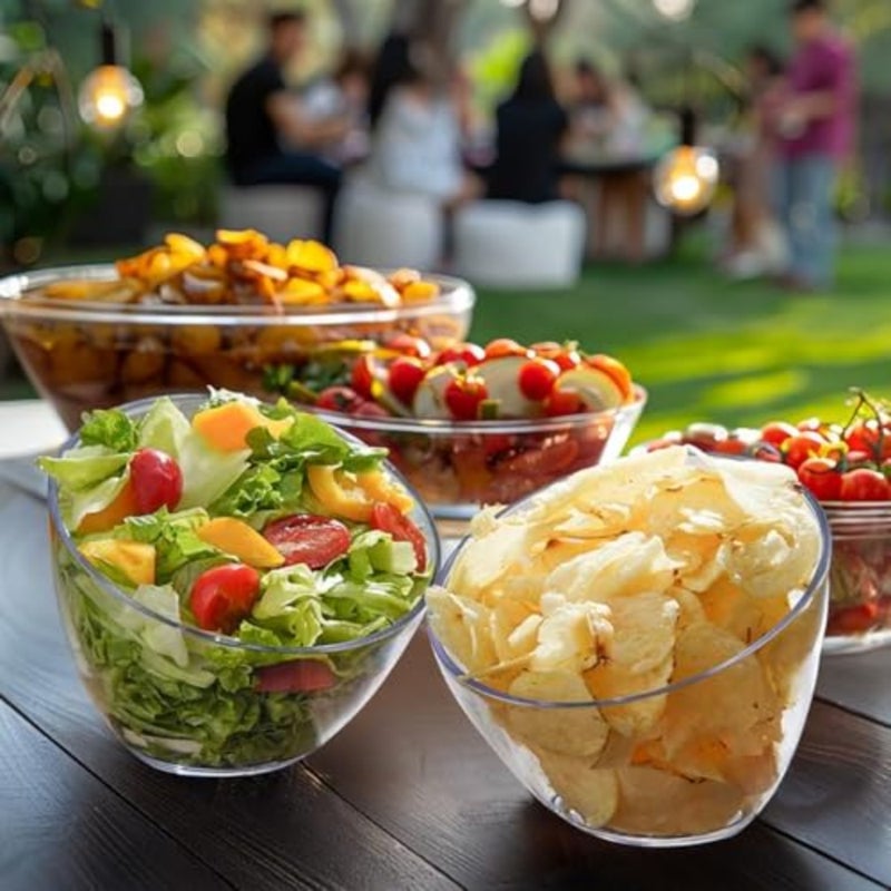 4 Pack Angled Plastic Serving Bowls, 20oz Clear Slant Salad Bowls for Chips, Salads, Party Snacks, Tableware for Weddings, Catering and Birthday Parties - Image 3