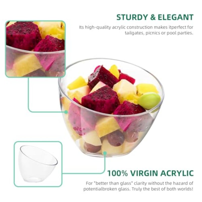 4 Pack Angled Plastic Serving Bowls, 20oz Clear Slant Salad Bowls for Chips, Salads, Party Snacks, Tableware for Weddings, Catering and Birthday Parties - Image 5