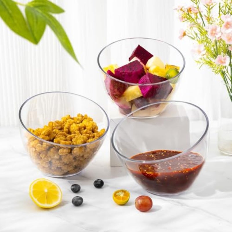 4 Pack Angled Plastic Serving Bowls, 20oz Clear Slant Salad Bowls for Chips, Salads, Party Snacks, Tableware for Weddings, Catering and Birthday Parties - Image 2