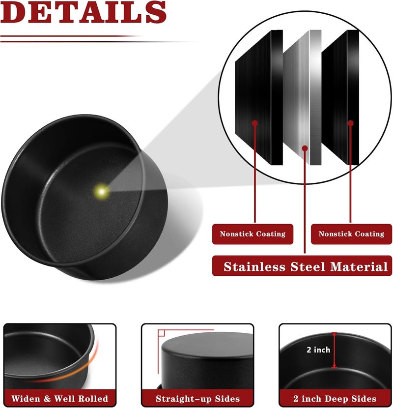 E-far 5 Inch Cake Pan Set of 3, Nonstick Stainless Steel Small Baking Pans Tins, Round Bakeware for Layer Cakes, Stainless Steel Core & Non-Toxic Coating, Straight Side & 2 Inch Deep - Image 3