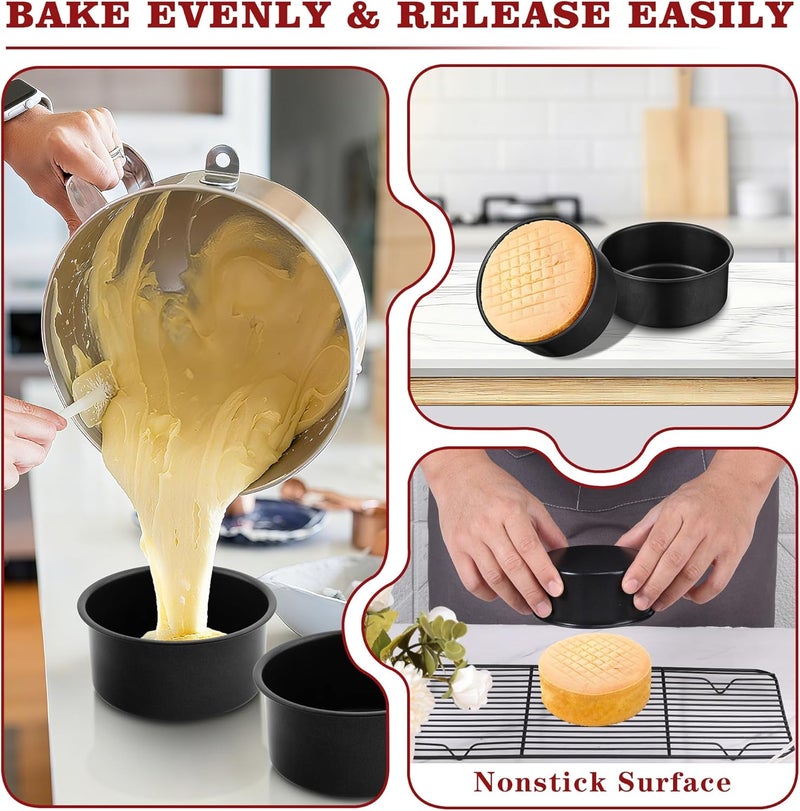 E-far 5 Inch Cake Pan Set of 3, Nonstick Stainless Steel Small Baking Pans Tins, Round Bakeware for Layer Cakes, Stainless Steel Core & Non-Toxic Coating, Straight Side & 2 Inch Deep - Image 4