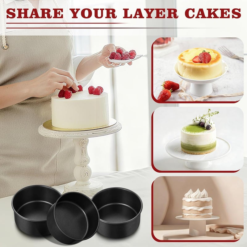 E-far 5 Inch Cake Pan Set of 3, Nonstick Stainless Steel Small Baking Pans Tins, Round Bakeware for Layer Cakes, Stainless Steel Core & Non-Toxic Coating, Straight Side & 2 Inch Deep - Image 5