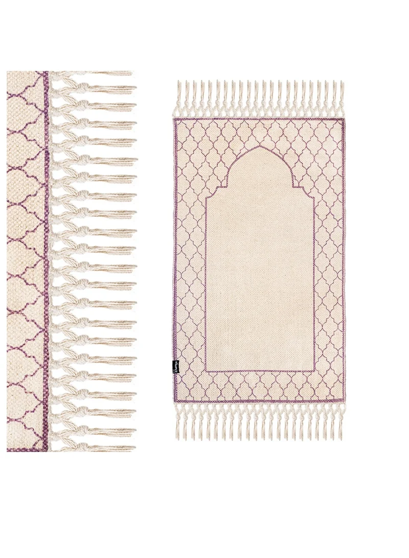KHAMSA Comfort | Muslim Prayer Rug Prayer Mat with Added Foam Children Size 55 cm x 100 cm Arabic Style Janamaz in 100% Soft Organic Cotton Fabric Handcrafted Arabic Design | Mauv - Lavender