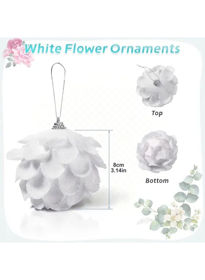 White Glitter Christmas Tree Ornaments 3pcs Golden Accents Floral Foam Hanging Decorations - Image 2
