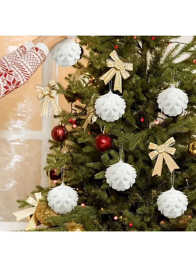 White Glitter Christmas Tree Ornaments 3pcs Golden Accents Floral Foam Hanging Decorations - Image 4