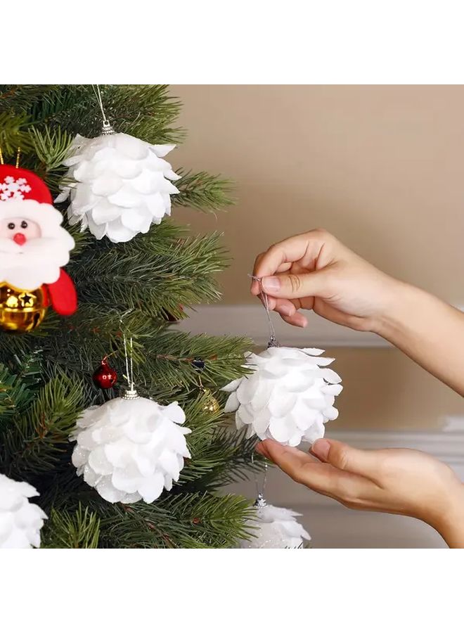 White Glitter Christmas Tree Ornaments 3pcs Golden Accents Floral Foam Hanging Decorations - Image 3