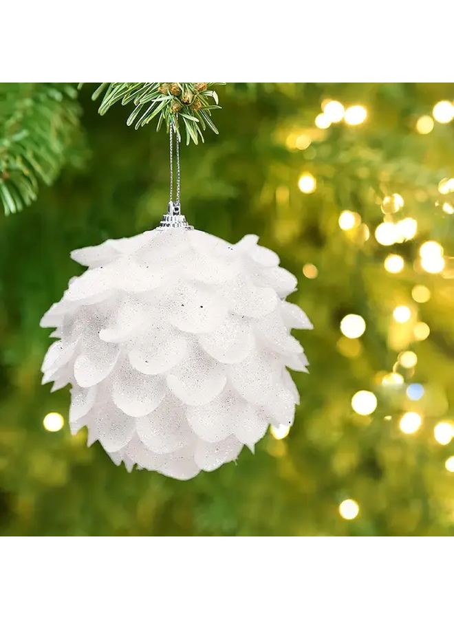 White Glitter Christmas Tree Ornaments 3pcs Golden Accents Floral Foam Hanging Decorations - Image 5