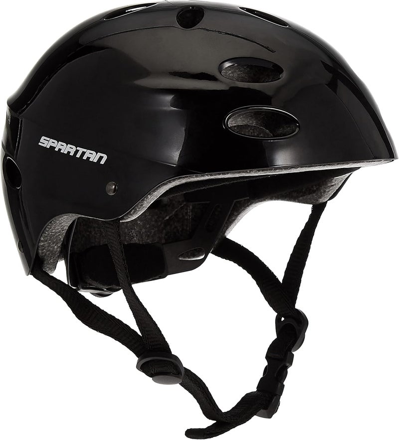 Spartan Multi-Sport Helmet – Lightweight, Ventilated, Safe for Skateboarding, Cycling, Roller Skating & Youth Scooter, Black Glossy - Image 1