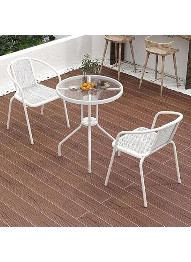 Harmony Home - Harmoney Home 3-Piece Outdoor Dining Set – White Poly Rattan Patio Table & 2 Chairs with Cushions, Sturdy Steel Frame – (72 x 60 x 60 cm) - Image 1