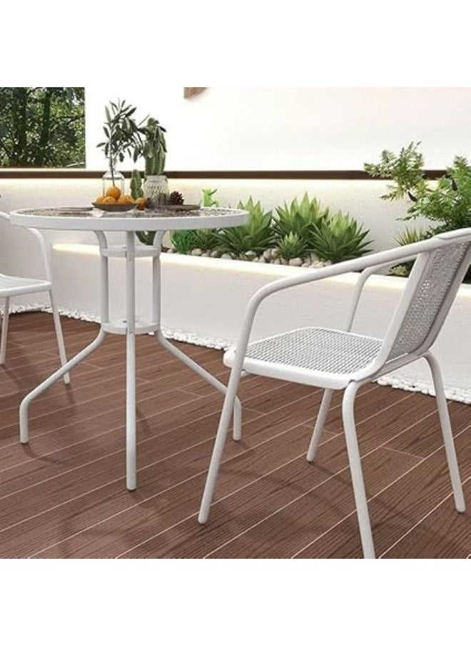Harmony Home - Harmoney Home 3-Piece Outdoor Dining Set – White Poly Rattan Patio Table & 2 Chairs with Cushions, Sturdy Steel Frame – (72 x 60 x 60 cm) - Image 1