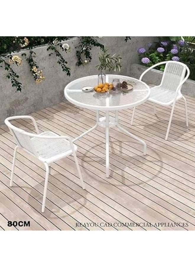 Harmony Home - Harmoney Home 3-Piece Outdoor Dining Set – White Poly Rattan Patio Table & 2 Chairs with Cushions, Sturdy Steel Frame – (72 x 60 x 60 cm) - Image 1