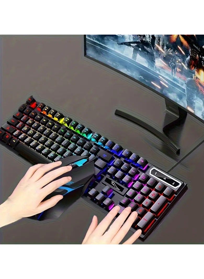 DubaiGallery Keyboard Chasing Light Leopard G21 Wired Usb Game Mechanical Feel Colorful Luminous Laptop Keyboard KB-Color:Black [upgraded Uv/laser Engraved Characters] - Image 1